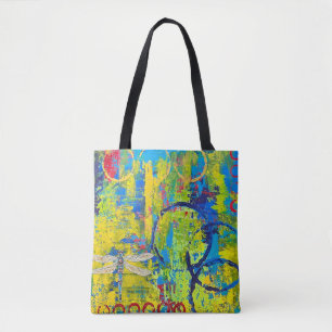 Abstracte Kleuren en Dragonfly Tote Bag