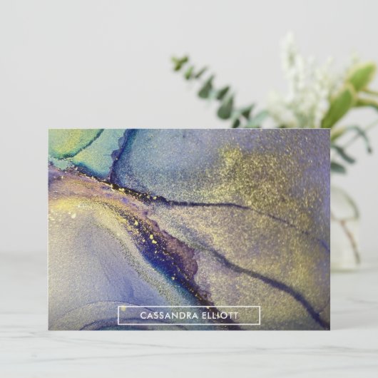 Abstracte kleuren en goudalcoholinkt Vloeibare kun Bedankkaart (Staand voorkant)