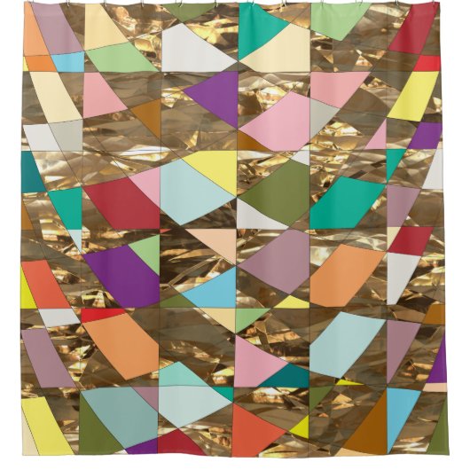 Abstracte kleuren Gold Foil Douchegordijn (Voorkant)