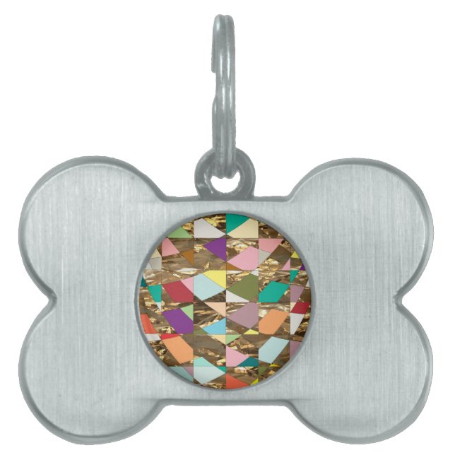 Abstracte kleuren Gold Foil Huisdieren Naamplaatje (voorkant)