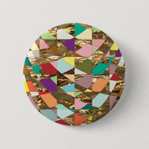 Abstracte kleuren goud folie ronde button 5,7 cm