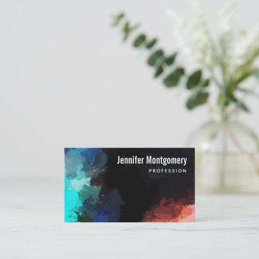 Abstracte kleuren in Turquoise Sinaasappel en zwar Visitekaartje (Staand voorkant)