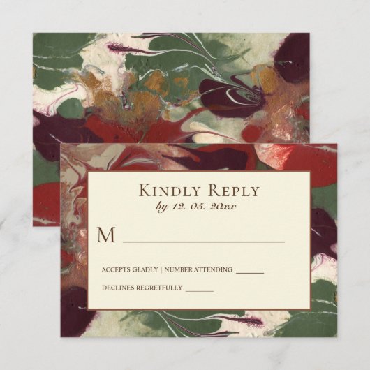 Abstracte kleuren Rode groene Paarse gouden bruilo RSVP Kaartje (Voorkant / Achterkant)