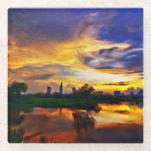 Abstracte kleuren schilderen   Saigon Sunset Glazen Onderzetter