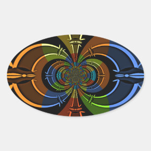 Abstracte kleurenburst art print ovale sticker