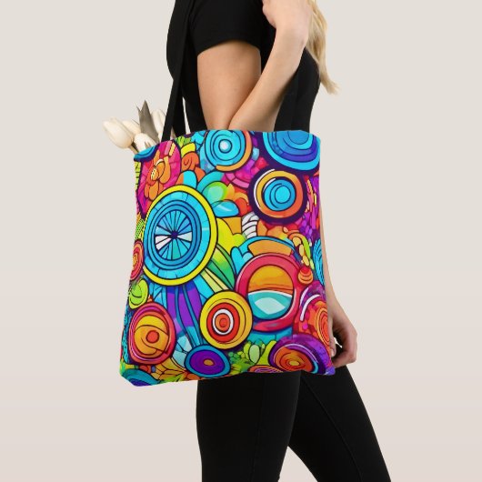 Abstracte kleurencirkels tote bag (Dichtbij)
