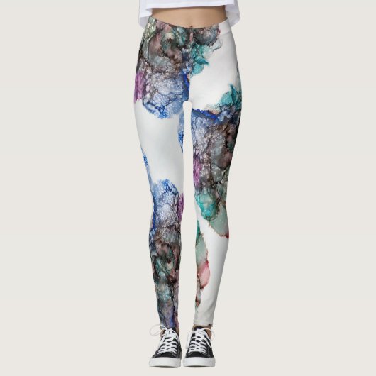 Abstracte kleurige bubbels alcoholinkt kunst leggings (Voorkant)