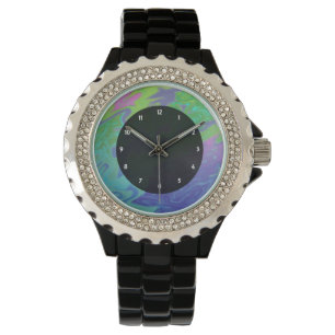 Abstracte kleurige groene blauwe splash horloge