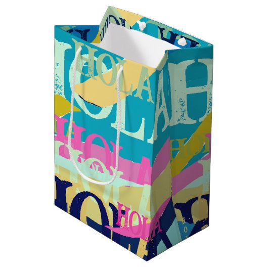Abstracte kleurige Hola Medium Cadeauzakje (Voorkant Gekanteld)