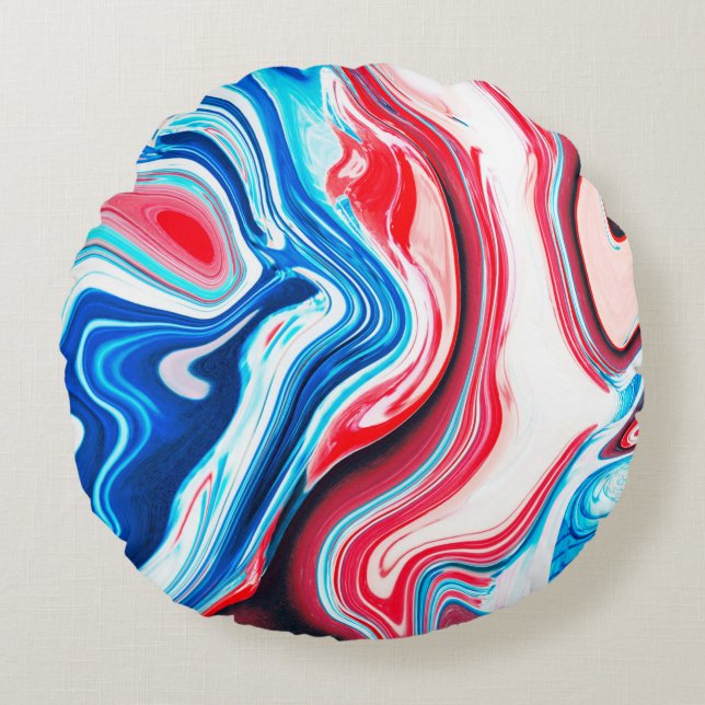 Abstracte kleurige vloeibare marmertextuur rond kussen (Voorkant)