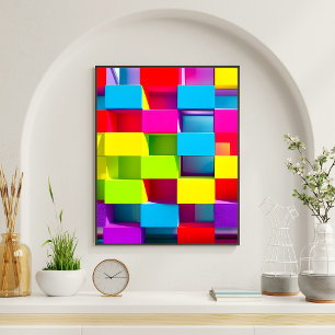 Abstracte Kleurrijke 3D Rechthoekblok Moderne Muur Poster