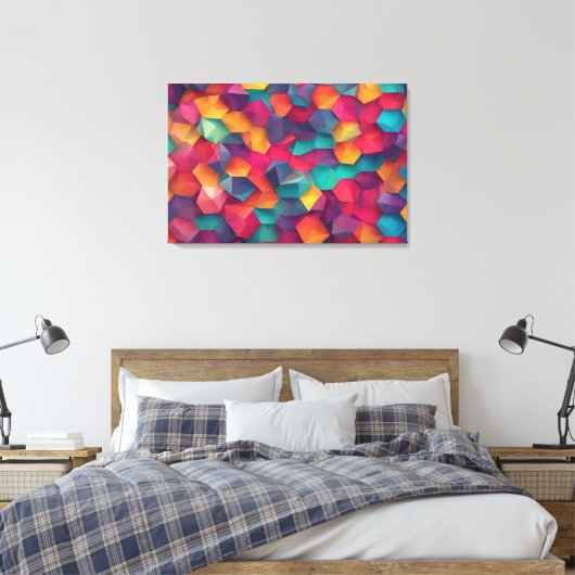 Abstracte kleurrijke achtergrondveelhoek canvas afdruk (Insitu (Slaapkamer))