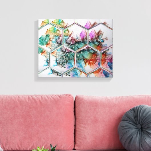 Abstracte kleurrijke alcoholinkt canvas afdruk (Insitu (Woonkamer))