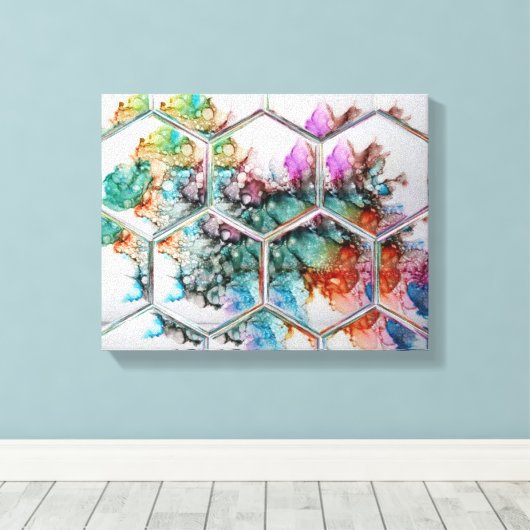 Abstracte kleurrijke alcoholinkt canvas afdruk (Insitu (Houten vloer))