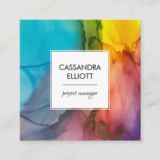 Abstracte, kleurrijke alcoholinkt Vloeibare kunst Vierkante Visitekaartje (Voorkant)