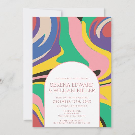 Abstracte Kleurrijke Artsy Arch Bruiloft Kaart (Voorkant)