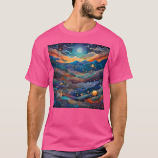 Abstracte kleurrijke bergen in Sterrennacht actief T-shirt