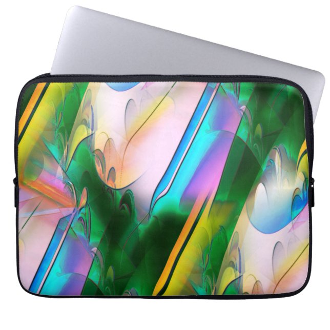 Abstracte kleurrijke bladeren met psychedelische s laptop sleeve (Voorkant)