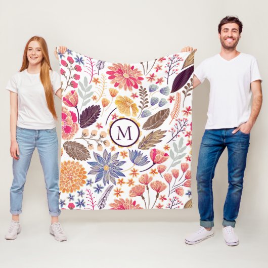Abstracte kleurrijke bloemen fleece deken (In situ)