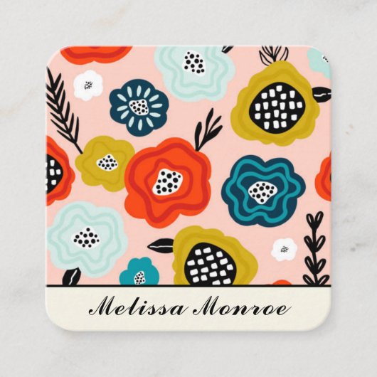 Abstracte Kleurrijke Bloemen Typografie Vierkante Visitekaartje (Voorkant)