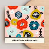 Abstracte Kleurrijke Bloemen Typografie Vierkante Visitekaartje