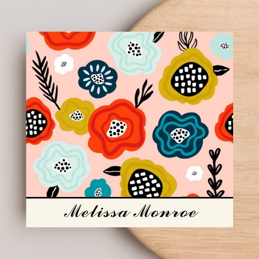 Abstracte Kleurrijke Bloemen Typografie Vierkante Visitekaartje
