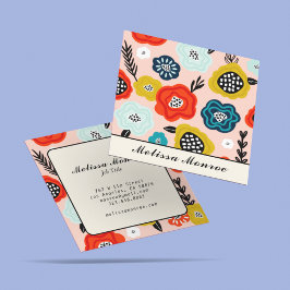 Abstracte Kleurrijke Bloemen Typografie Vierkante Visitekaartje