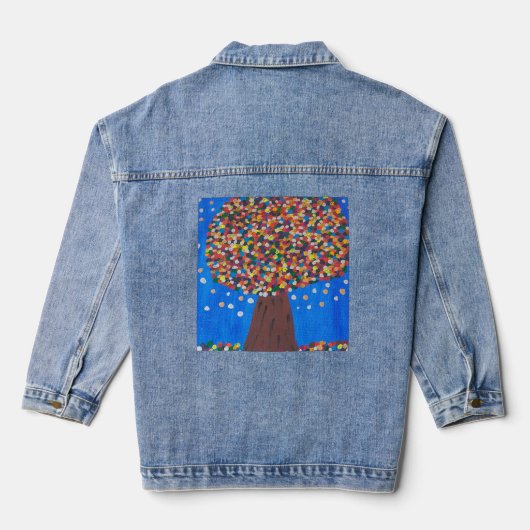 Abstracte kleurrijke boom denim jacket (Achterkant)