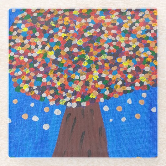 Abstracte kleurrijke boom glazen onderzetter (Voorkant)