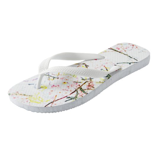 Abstracte kleurrijke boomvertakkingen op wit ontwe teenslippers (Schuin)