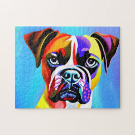 Abstracte kleurrijke Boxer-hond op een blauwe acht Legpuzzel