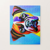 Abstracte kleurrijke Boxer-hond op een blauwe acht Legpuzzel (Verticaal)