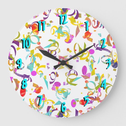 Abstracte kleurrijke Confetti toss Over White Grote Klok (Voorkant)