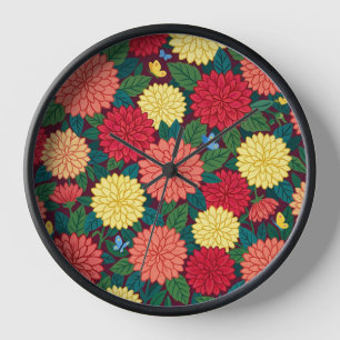 Abstracte Kleurrijke Dahlias Vlinders Kunst Klokke