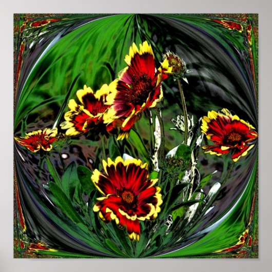 Abstracte kleurrijke Daisies Flower Poster (Voorkant)