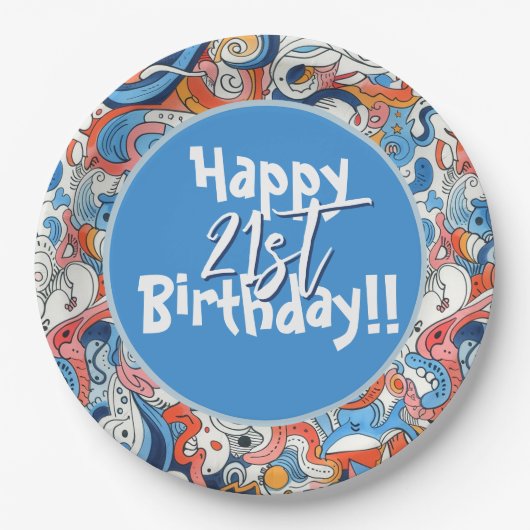 Abstracte kleurrijke doodles papieren bordje (Voorkant)