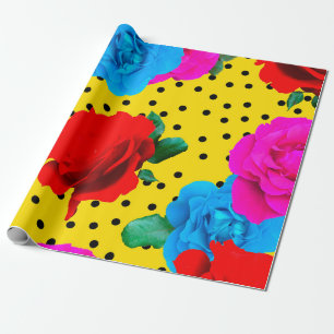 Abstracte kleurrijke echte Rozen en metalen blader Cadeaupapier