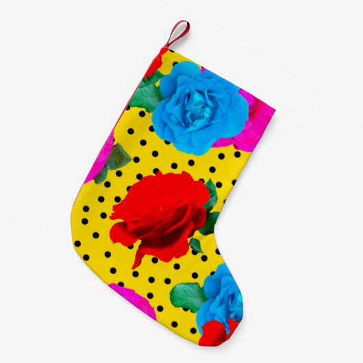 Abstracte kleurrijke echte Rozen en metalen blader Kleine Kerstsok (Voorkant (Hangend))