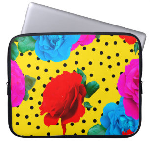 Abstracte kleurrijke echte Rozen en metalen blader Laptop Sleeve