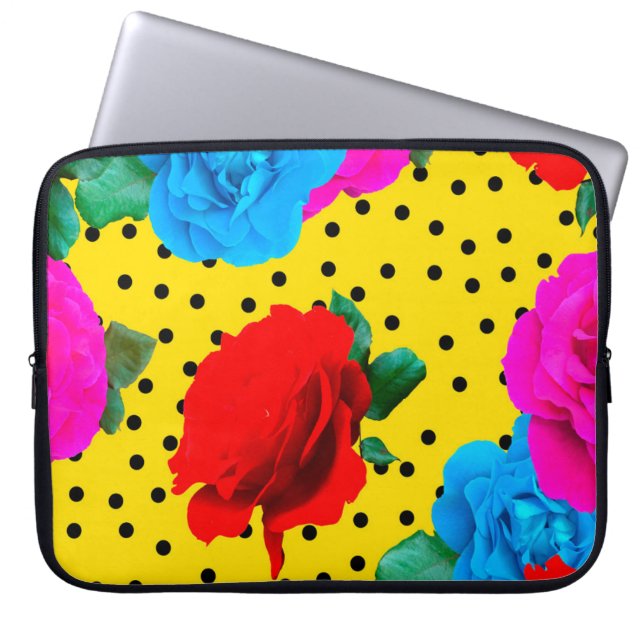Abstracte kleurrijke echte Rozen en metalen blader Laptop Sleeve (Voorkant)