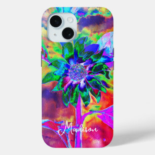 Abstracte kleurrijke elegante zonnebloem iPhone 15 case