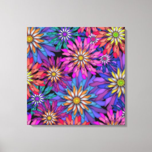 Abstracte Kleurrijke Fantasie Bloemen Canvas Afdruk (Voorkant)