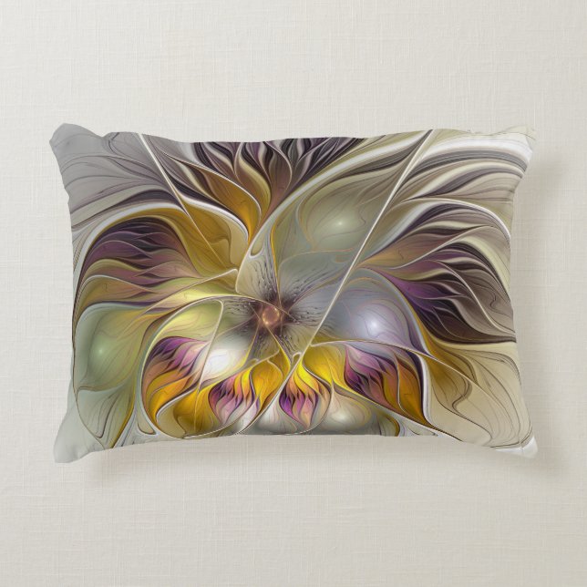 Abstracte kleurrijke Fantasy Flower Fractal Art Accent Kussen (Voorkant)