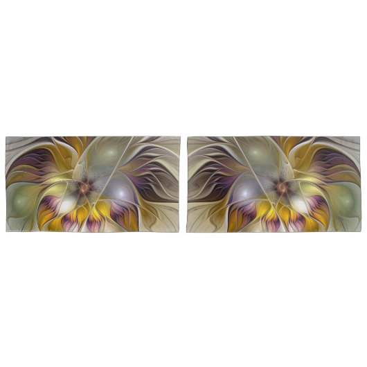 Abstracte kleurrijke Fantasy Flower Fractal Art Kussensloop (Voorkant-Set)