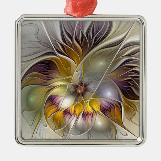 Abstracte kleurrijke Fantasy Flower Fractal Art Metalen Ornament (Voorkant)