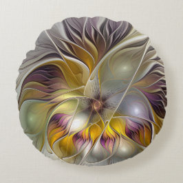 Abstracte kleurrijke Fantasy Flower Fractal Art Rond Kussen