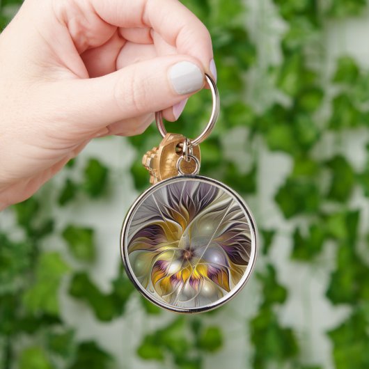 Abstracte kleurrijke Fantasy Flower Fractal Art Sleutelhanger (Hand)