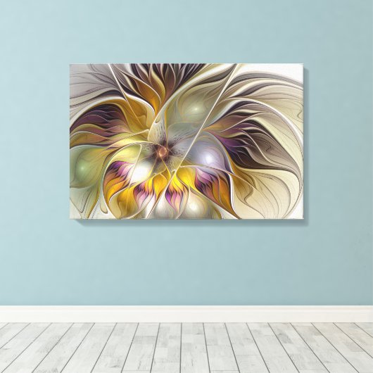 Abstracte kleurrijke Fantasy Flower Modern Fractal Canvas Afdruk (Insitu (Houten vloer))
