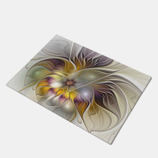 Abstracte kleurrijke Fantasy Flower Modern Fractal Deurmat (Schuin)