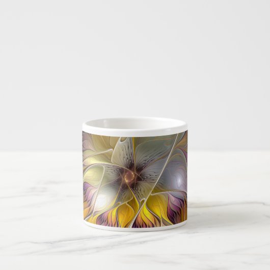 Abstracte kleurrijke Fantasy Flower Modern Fractal Espresso Kop (Voorkant)